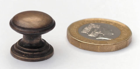 Miniature Rimmed Cabinet Knobs in Antique Brass