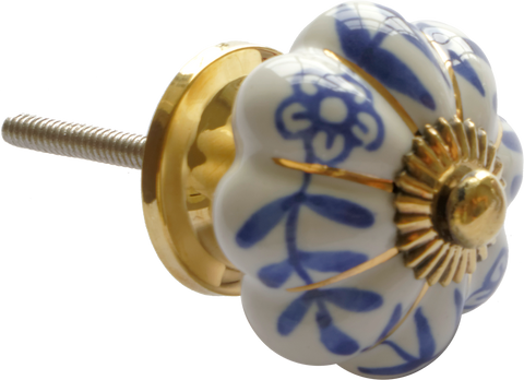 Hand Painted Porcelain Pumpkin Knob Blue