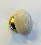 Oval Cream Crackled Porcelain Pull
