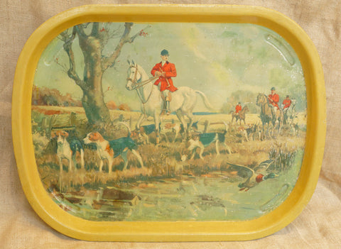 Rectangular Tea Tray with Hunting Scene 1950s