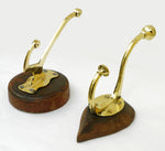 Brass Hooks, circa 1910 on Wooden Backing