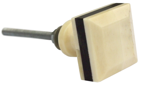 Square Horn & Porcelain Bone Cabinet Knob Small