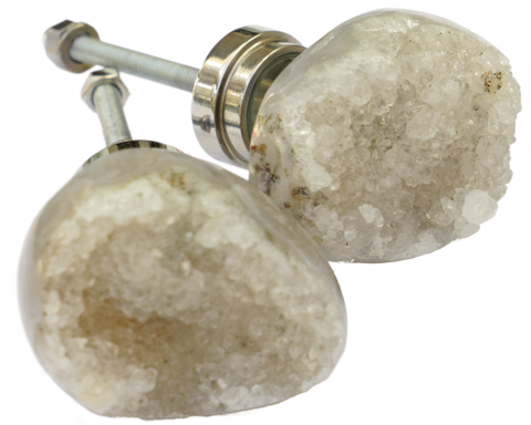 Large Pale Grey Quartz Druzy Cabinet Knob
