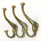 1890's Large Cast Brass Hook with Faded Paint, Set of Three