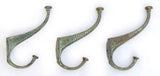 1890's Medium Cast Brass Hook with Faded Vert de Gris Paint, Set of Three