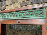 Teak Wall Mirror with Green Carved Panel and Ironwork