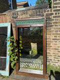 Teak Wall Mirror with Green Carved Panel and Ironwork