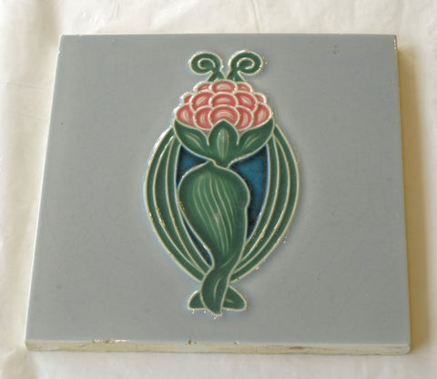 Belgium Made Art Nouveau Flower Bud Tile