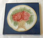 Blue Glazed Tile with Pink Roses circa 1890