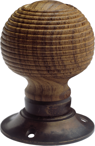 Beehive Wood Turning Handle Antique Brass Base