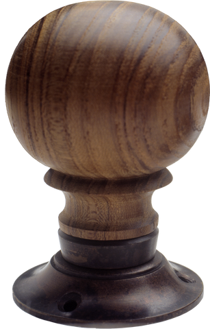 Round Wood Turning Handle Antique Brass Base