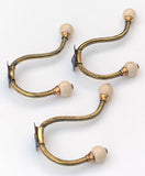 Set of 3 Antique French Porcelain Tipped Hooks circa 1890