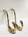 Set of 2 Original 1930s Brass Coat Hooks with Soft Oval Backplate