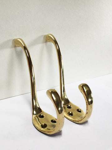 Set of 2 Original 1930s Brass Coat Hooks with Soft Oval Backplate