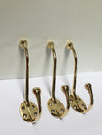 1930's Large Brass Coat Hook Set of Three