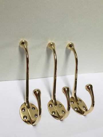 1930's Large Brass Coat Hook Set of Three