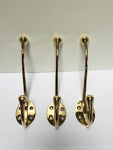 1930's Large Brass Coat Hook Set of Three