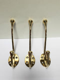 1930's Large Brass Coat Hook Set of Three