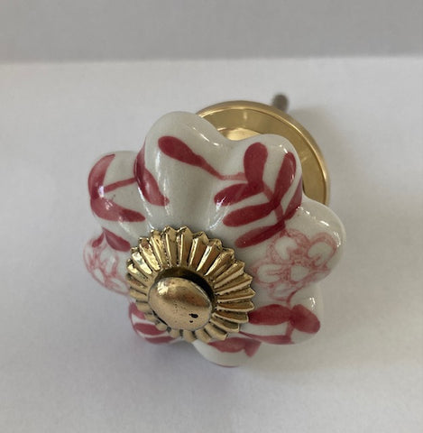 Pink and white hand painted porcelain knob